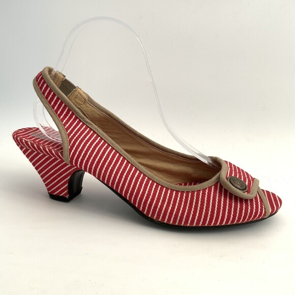 Atmosphere Kitten Heel Sandals Size 41 US 8M Red Stripe Slingback Peep-toe - Picture 2 of 11